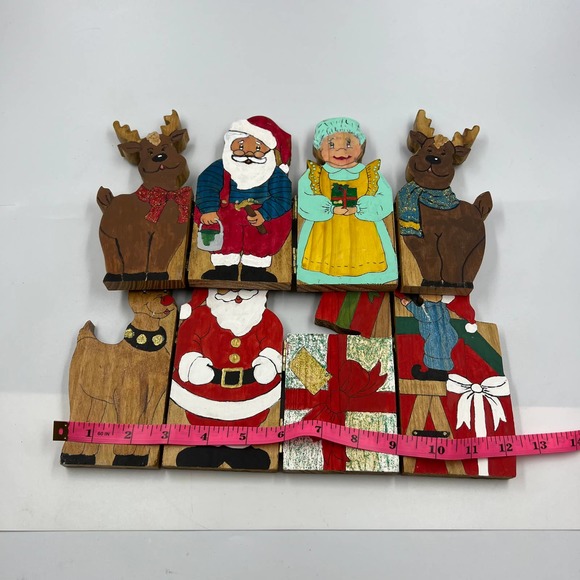 Vintage Handmade Wooden Folding Christmas Santa Mrs. Claus Reindeer Elf Decor - Picture 7 of 9